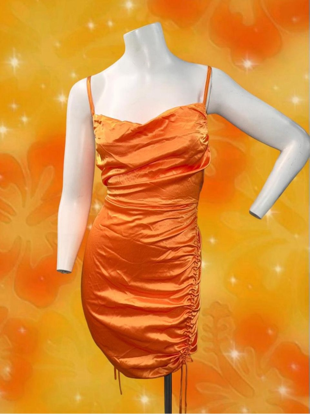 Wild Fable Orange Satin Ruched Slip Dress (M)